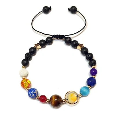 Image of MENGLINA Women Stone Bead Charm Bracelet Universe Galaxy the Eight Planets Nine in Solar System Guardian Star Bracelets, adjustable,