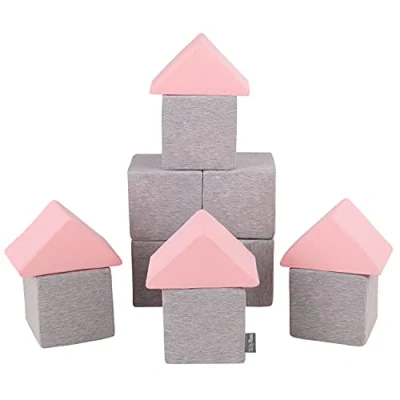 Image of KiddyMoon Soft Foam Cubes Building Blocks 14Cm For Children Multifunctional Construction Montessori Toy Babies, Made In The EU, 12 Pieces, Mix: Light Grey Pink