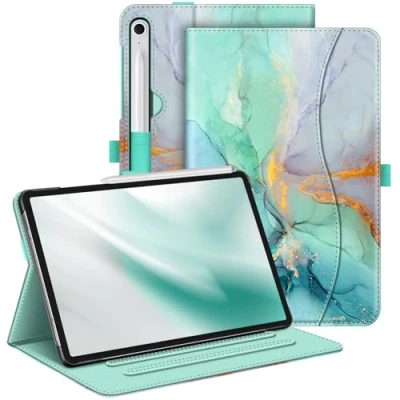 Image of FINTIE Case for Samsung Galaxy Tab S9 FE 10.9 Inch/Tab 11 Inch 2023 Tablet, Multi Angle Folio Protective with Document Compartment and Auto Sleep/Wake Function, Emerald Marble