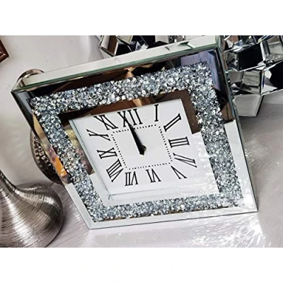Image of Elegant Luxury Wall Clock Diamante Glass Large Home Living Room Decoration (35CM x 35CM)