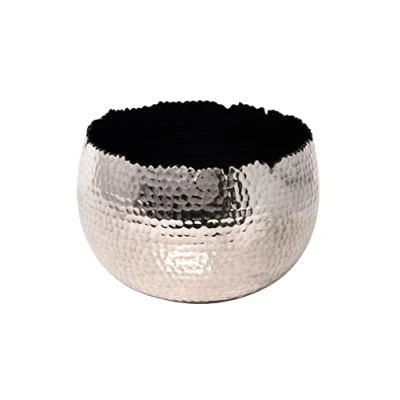 Image of Ivyline Round Hammered Planter Bowl in Nickel/Black UV Stable &amp; Waterproof Premium Quality Indoor Iron Decorative Flower Plant Pot H21cm x D30cm