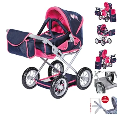 Image of KNORRTOYS.COM Ruby Flying Hearts 63133 Doll&#039;s Pram Blue Pink