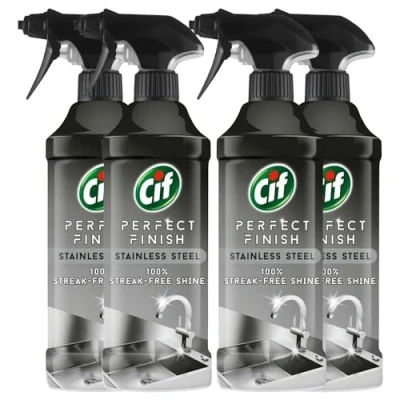 Image of Cif stainless steel specialist Spray Scientifically designed to remove stubborn dirt for 100% streak free shine on the surfaces, Multi Buy 4 Pack