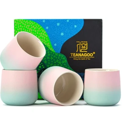Image of TEANAGOO Japanese Tea Cup, 7.2Oz / 205 ml, Gradient Pink Green, H11, 4 Pcs/Box, Japansese Cups, Chinese Asian Cups no Handles, Cup Ceramic for Japanese…
