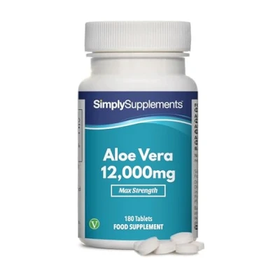 Image of Aloe Vera Tablets 12,000mg Digestive Support Supplement Vegan &amp; Vegetarian Friendly 180 Extract = 3 Month Supply Manufactured in The UK