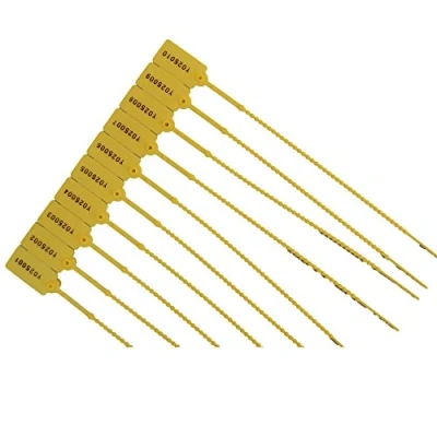 Image of 100 X YELLOW SECURITY TAGS NUMBERED PULL TIES SECURE ANTI TAMPER SEALS