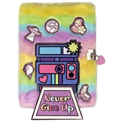 Image of Fringoo Cute Plush Secret Diary For Girls Reversible Sequins Design Journal With Padlock &amp; Bookmark Weekly Planner Lockable A5 Notebook 96 Pages Never Give Up
