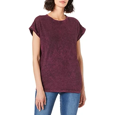 Image of Build Your Brand Women&#039;s By053 ladies Acid Washed Extended Shoulder Tee T Shirt, Berry Black, XXXL