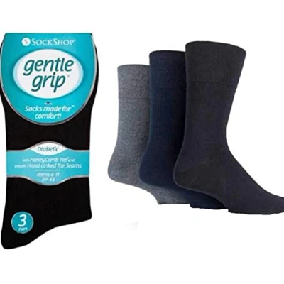 Image of 3 Pairs SockShop Mens Cotton Rich Gentle Grip Diabetic Non Elastic Socks With Soft Hand Linked Toe Honey Comb Top by 6 11 (Darks)