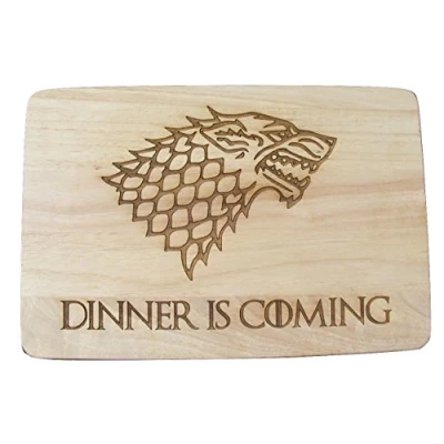 Image of Game of Thrones Gift Idea Got Wooden Chopping Cutting Cheese Board Dinner is Coming Winter Wolf Kitchen Cooking Baking Present
