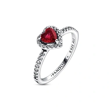 Image of Pandora Timeless Heart sterling silver ring with cherries jubilee red crystal and clear cubic zirconia, 56