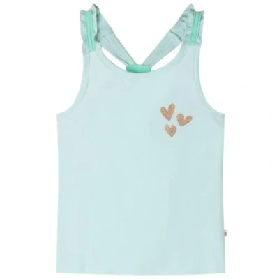 Image of vidaXL Kids&#039; Light Mint Tank Top Camisole Glitter Flamingo Design Sleeveless Vest, Cotton Blend, Comfort Fit for Children Size 128
