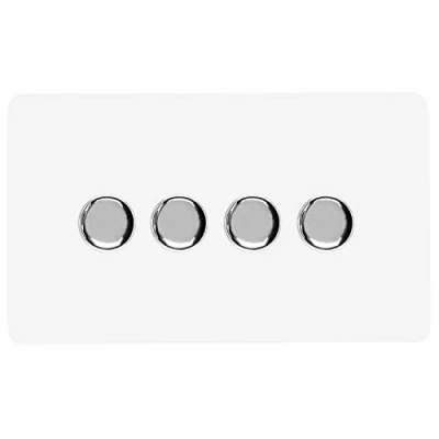 Image of Trendi Switch 4 Gang 1 or 2 way 150w Rotary LED Dimmer Light in Ice White