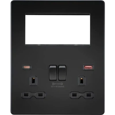 Image of KnightsBridge Screwless Small Multimedia Combination Plate with FASTCHARGE Matt Black