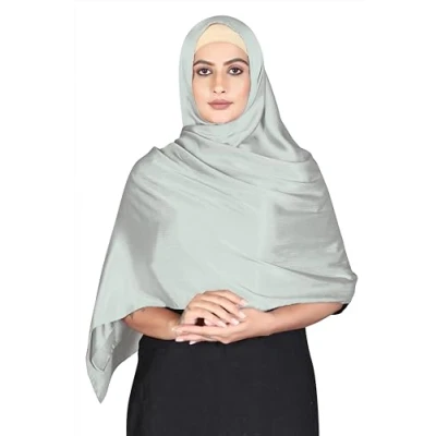 Image of London Scarfs Satin Silk Shawls Muslim Solid Color Hijab Crinkled Scarf Women&#039;s Wraps Turban (Silver)