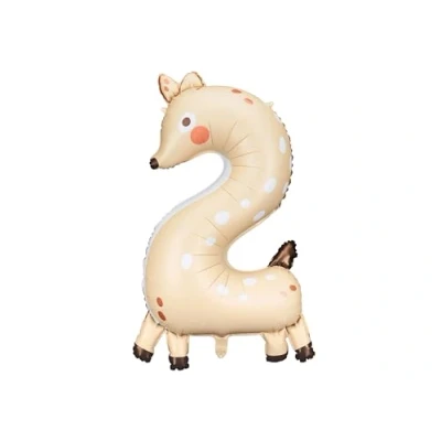 Image of Deer Foil Balloon Number 2, Animal 2nd Birthday Decoration, Party Balloon, Decorations