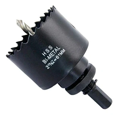 Image of 2.4inch Hole Saw LAIWEI Bi Metal 61mm with Heavy Duty Mandrel, HSS Cutter for Pipe, Wood, Sheet Metal, etc. 2 locking pins make the tool stronger and drilling easier