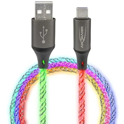 Image of Ansmann Charging Cable 100 cm USB A to Type C with Cool, Pulsating LED Light/Quiet Colour Changing, No Disturbing Flashing/Real Eye catching for Gamers, Car Interior, Bedroom