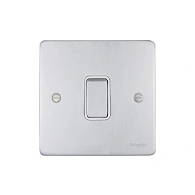 Image of Schneider Electric Ultimate Low Profile Single Intermediate Light Switch, 16AX, GU1514WBC, Brushed Chrome with White Insert