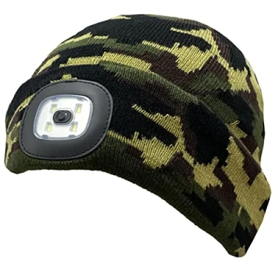 Image of Unisex Cold Weather Winter Beanie Hat with LED Head Lights for Men &amp; Women (Camo)