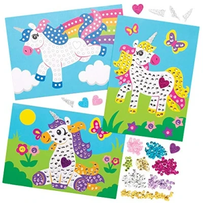 Image of Baker Ross AT725 Unicorn Sequin Art Kits Pack of 4, Fantasy Arts and Crafts for Kids to Make, Decorate Display,Blue,Green,Orange,Pink,Purple,Silver