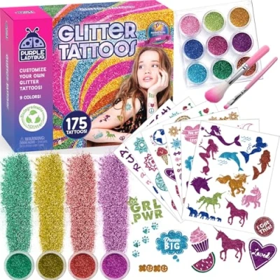 Image of PURPLE LADYBUG Glitter Tattoos for Kids Girls Birthday Presents Age 6 8 9 10 11 Great 5 Year Old Gifts &amp; Fun 7 Girl Christmas
