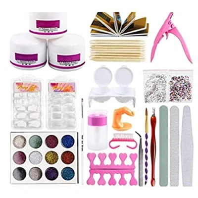 Image of Gel Nail Kit Set Primer Powders Acrylic Liquid Professional Powder Tool Art Practice Tips Manicure Tools For