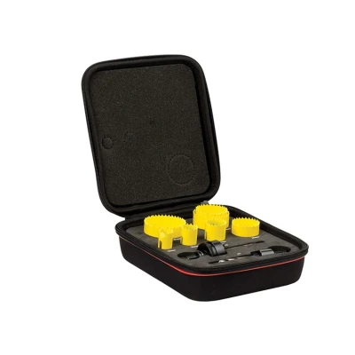 Image of Starrett Bi metal Hole Saw Kit 7 Piece KFC07021 Fast Cut Plumbers Cutter with Arbors Set Compatible Bosch Dewalt Hitachi Festool Milwaukee