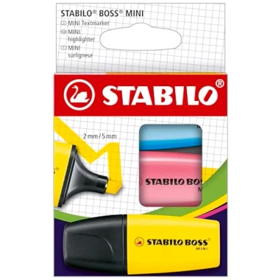 Image of Highlighter STABILO BOSS MINI Pack of 3 Yellow, Blue, Pink