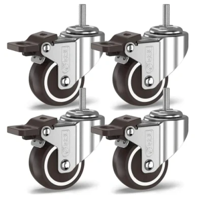 Image of GBL Heavy Duty Swivel Casters with 4 Brakes + Screws 50mm M10 x 25mm Up to 200kg Pack of No Floor Marks Silent Caster for Furniture Rubberized Trolley Wheels Silver