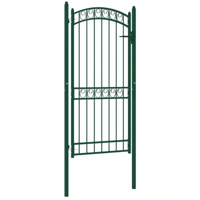 Image of vidaXL Fence Gate with Arched Top Steel 100x200 cm Green
