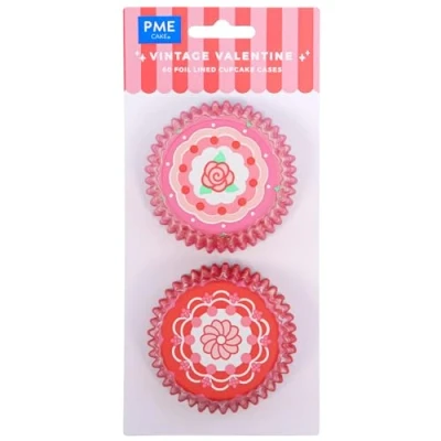 Image of PME Valentines Foil Lined Cupcake Cases Vintage Valentine, Set of 60