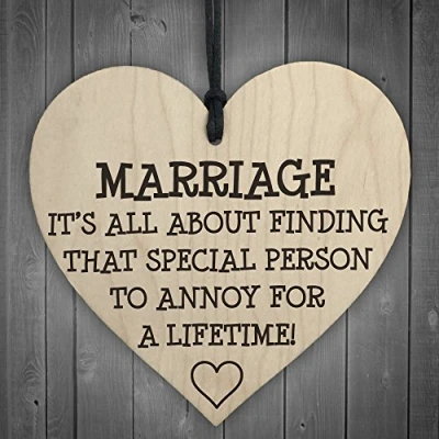 Image of RED OCEAN Marriage Is A Special Person To Annoy Novelty Wooden Hanging Heart Love Plaque