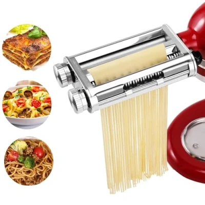 Image of FavorKit Pasta Maker Attachment for KitchenAid Mixers,3 in 1 Set Included Sheet Roller, Spaghetti Cutter, Fettuccine Cutter Accessories and Cleaning Brush