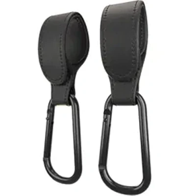 Image of Buggy Clips Universal Leather Stroller Hook Organiser to use on All Types of pushchairs. Your Handbag, Shopping Bags or Changing Bag onto Strollers, prams Buggies. Black, Two Pack.