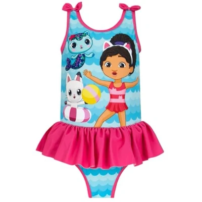 Image of DREAMWORKS GABBY&#039;S DOLLHOUSE Swimsuit Girls&#039; One Piece Swimsuits Children’s Swimming Costumes Blue 6 7 Years