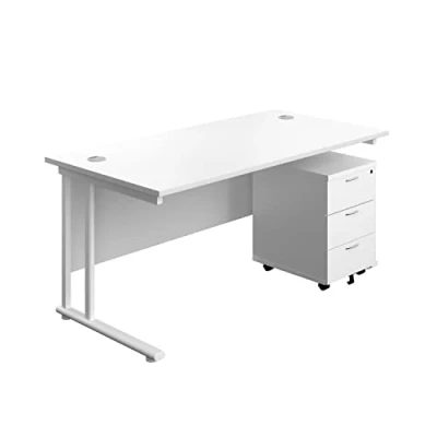 Image of 1600X800 Twin Rectangular Desk White + Mobile 3 Drawer Ped