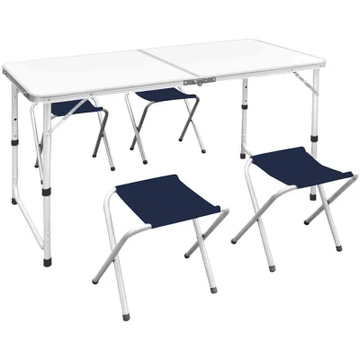 Image of vidaXL Foldable Camping Table Set with 4 Stools Height Adjustable 120 x 60 cm