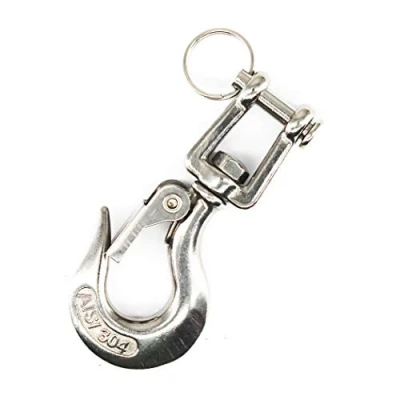 Image of 304 Stainless Steel Swivel Eye Lifting Hook American Type Safety Rigging Accessory With Latch Working Load 350 KG 1/4&quot;