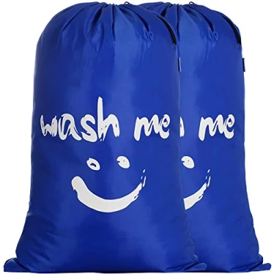 Image of IHOMAGIC Set of 2 Large Laundry Bag, Foldable Lightweight Storage Portable Capacity 120L for Dirty Clothes Blanket Travel Hotel, Dorm, Dark Blue