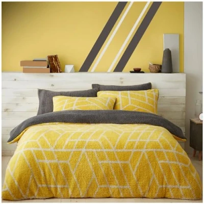 Image of GC GAVENO CAVAILIA Teddy Fleece Duvet Cover Single with Pillowcase Snuggle Warm Bedding Set Cosy Bed Linen Ochre