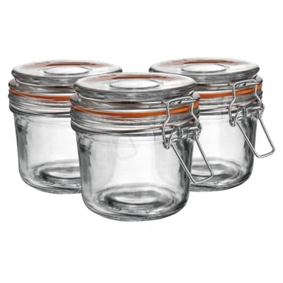 Image of Argon Tableware Glass Jars with Airtight Metal Clip Lid 350ml/12.3oz 6 Pack 4 Colour Seals Medium Kitchen Storage Container Round Preserving Jar for Pickling, Chutney, Jam, Coffee