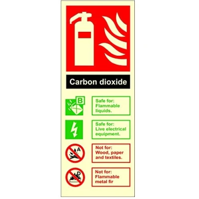 Image of Glow in the Dark Carbon Dioxide CO2 Fire Extinguisher Sign 80mm x 200mm Rigid Plastic