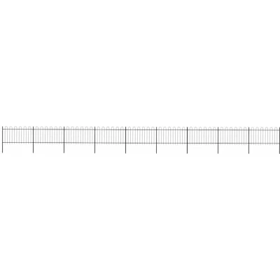Image of vidaXL Garden Fence with Hoop Top Steel 15.3x1 m Black
