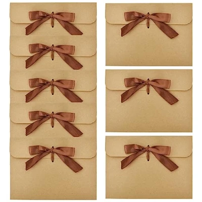 Image of 50pcs Gift Envelopes, Kraft Paper Envelopes with Ribbons, Money Cash Folding Cards, Greeting Invitation, Vintage for Valentine&#039;s Day, Mother&#039;s Day (Brown Ribbons)