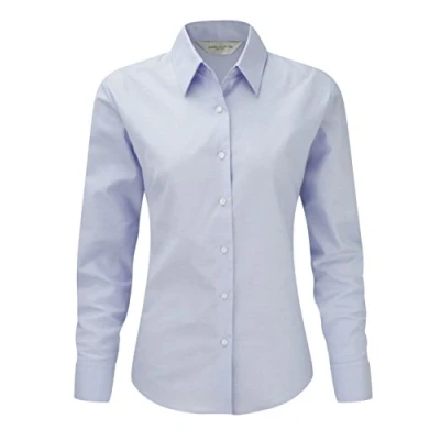 Image of Russell Collection Ladies Long Sleeve Easy Care Oxford Shirt Blue XXL/18