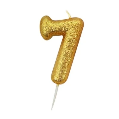 Image of Anniversary House Metallic Gold Glitter Candle, Number 7, 7th Birthday Cake Topper, 7 Centimeters, AHC90/7