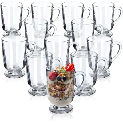 Image of KADAX Coffee Glasses 300 ml, Transparent Glassware for Water and Juice, Drinking with Handle Latte, Elegant Tea Cups (Set of 12)