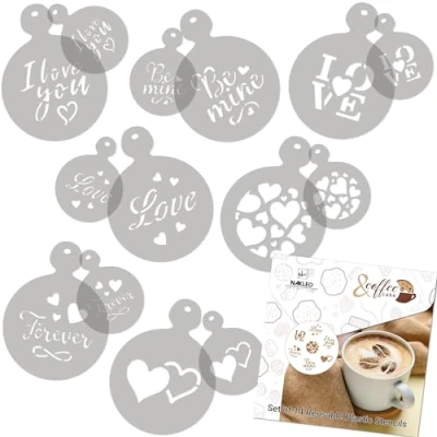 Image of NAKLEO Coffee Cookies Decoration Reusable Plastic Baking Stencil 7x7cm and 11x11cm / 2.8&#039;x2.8&#039; 4.3&#039;x4.3&#039; Love Valentines Day Art Craft DIY Biscuit Pastry Cake Glaze Kitchen