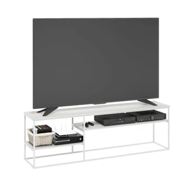 Image of Furinno Moretti Modern Lifestyle TV Stand for up to 78 Inch, Solid White/White